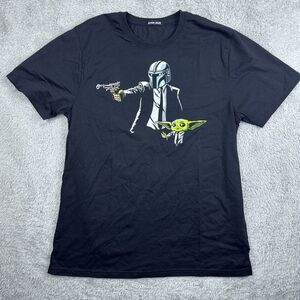Mandalorian Baby Yoda Graphic Tee Men’s L Black T-Shirt Star Wars Parody Shirt